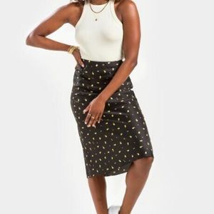 Lemon print satin slip skirt